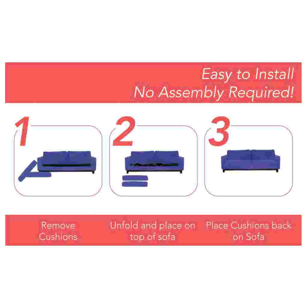 Easy to install, three-step assembly for sofa cushion supports