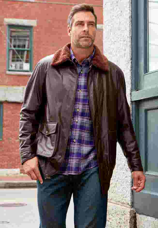 Leather Flight Bomber Jacket image number 3