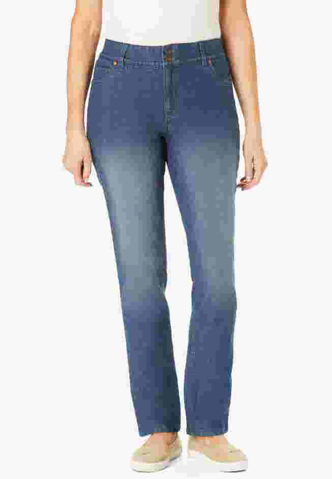 Secret Solutions&trade; Tummy Smoothing Straight-Leg Stretch Denim Jeans image number 0