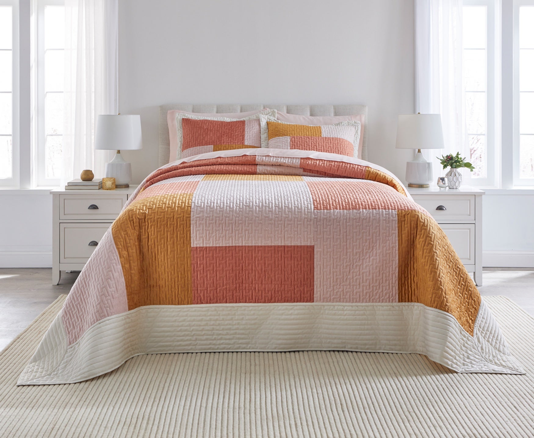 Modern Velvet Patchwork Bedspread image number 0