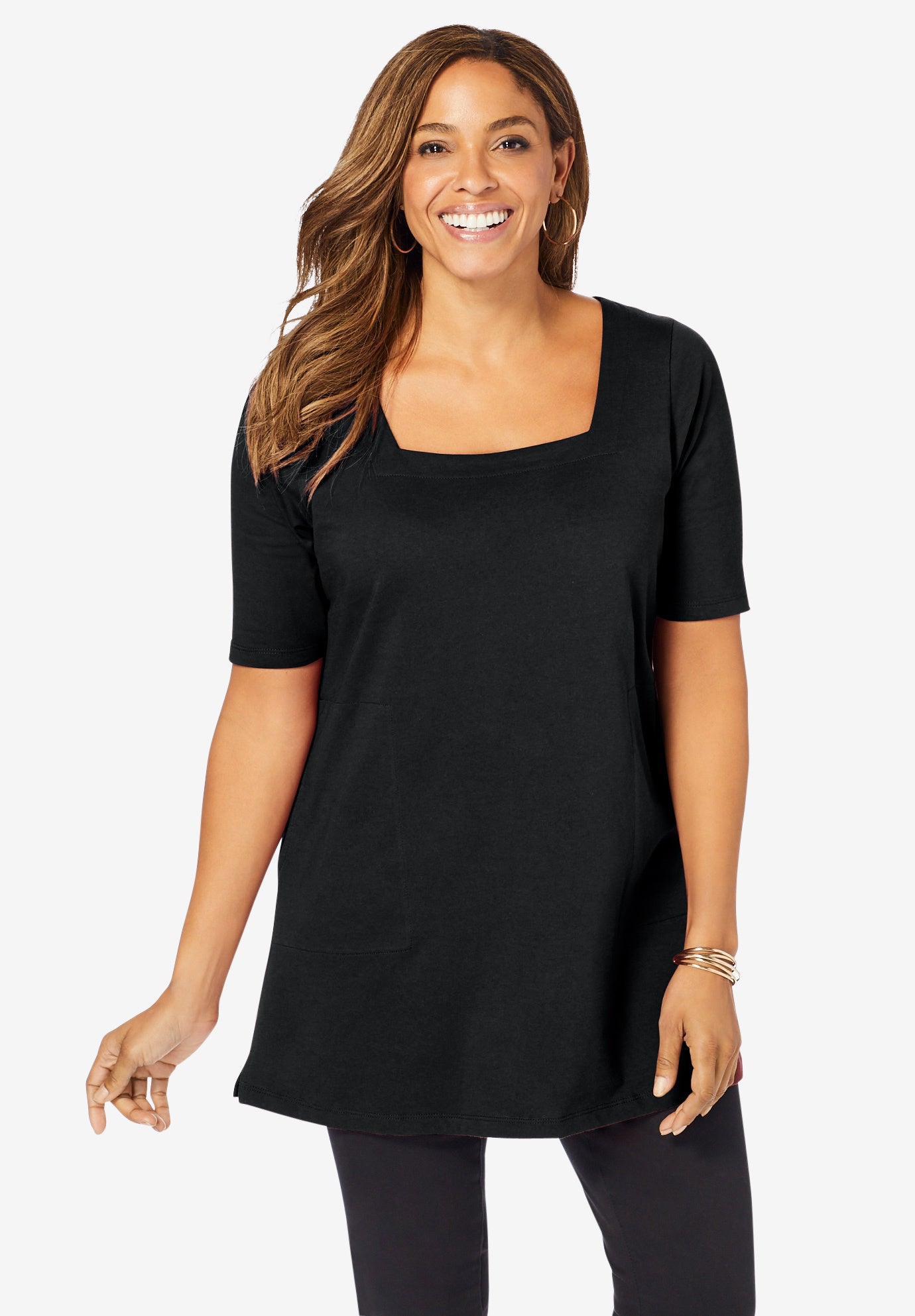 Stretch Cotton Square Neck Tunic image number 0