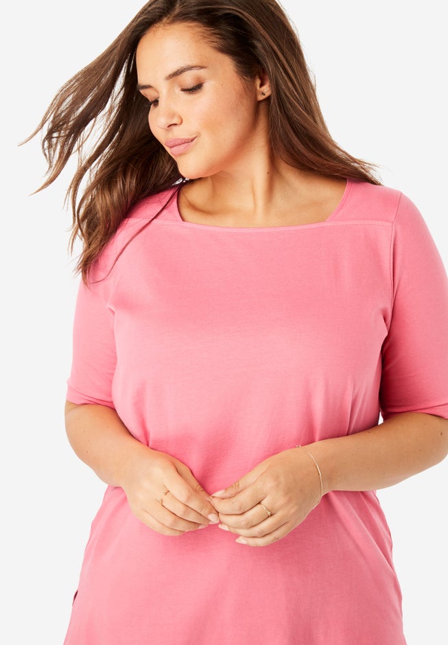 Perfect Elbow-Sleeve Square-Neck Tee image number 7