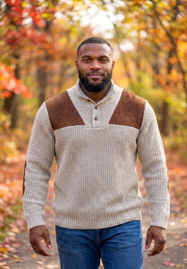 Patch Sweater with Mock Neck image number 1