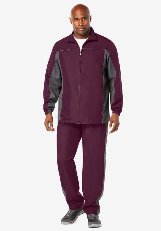 Colorblock Tracksuit Colorblock Tracksuit - Long Sleeve, Relaxed Fit, Deep Burgundy Carbon ...