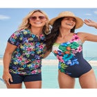 Split-Neck Short-Sleeve Swim Tee with Built-In Bra image number null