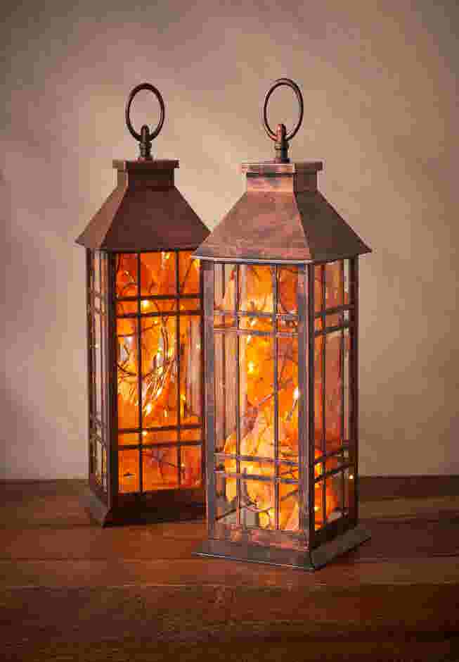 Set of 2 Harvest Maple Leaf Lanterns image number 0