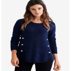 Stretch Scoop Neck Curved Hem With Buttons Pullover Sweater image number null