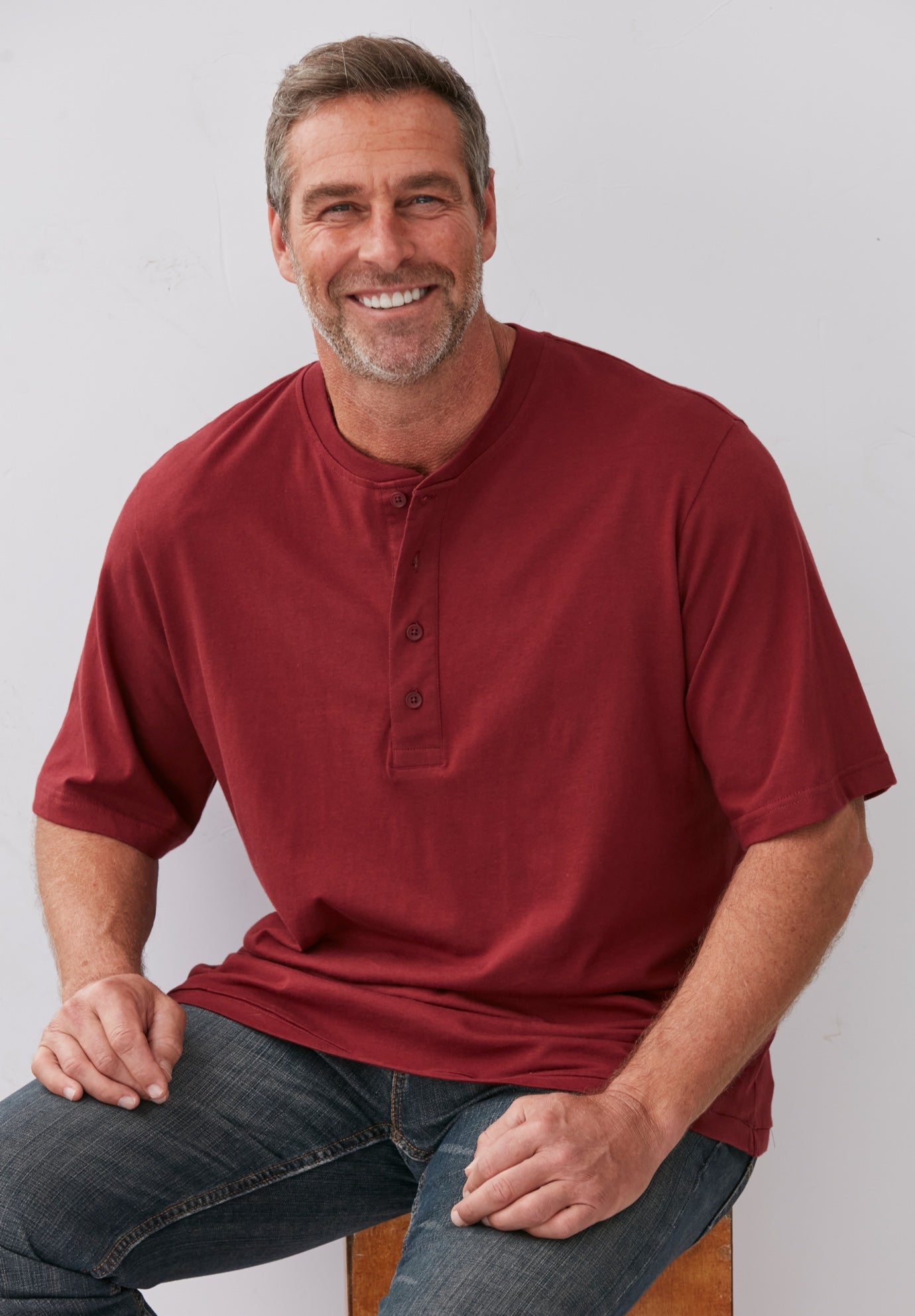 Shrink-Less Lightweight Henley T-Shirt image number 0