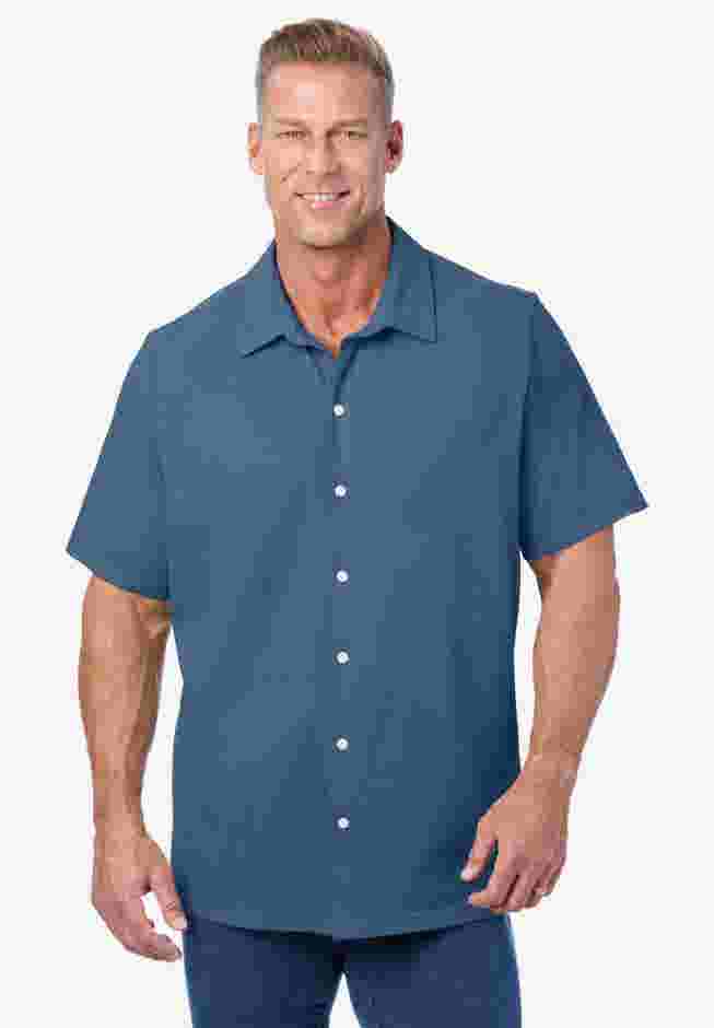 Lightweight Stretch Mesh Piqué Button Down Shirt image number 4