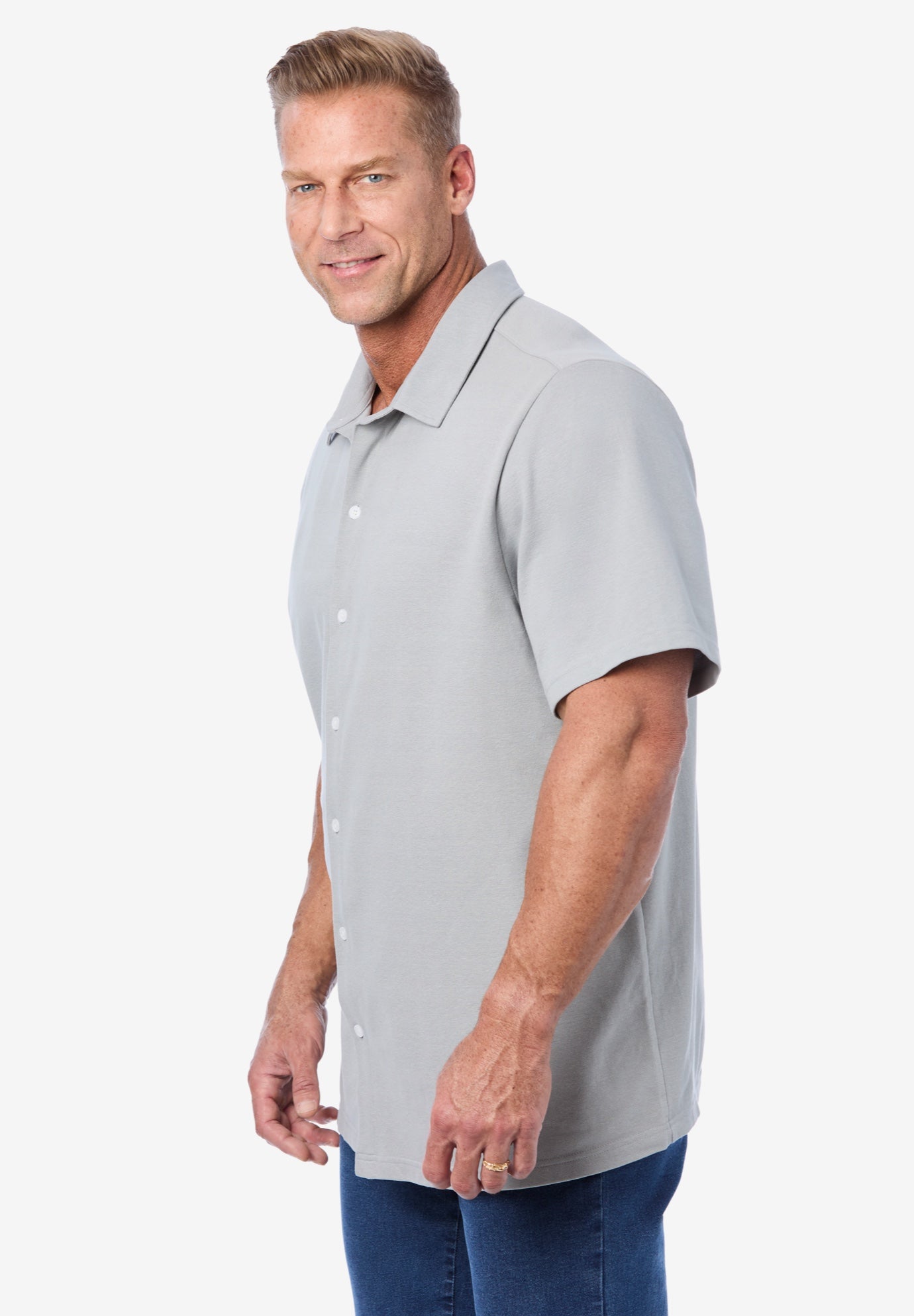 Lightweight Stretch Mesh Piqué Button Down Shirt image number 2