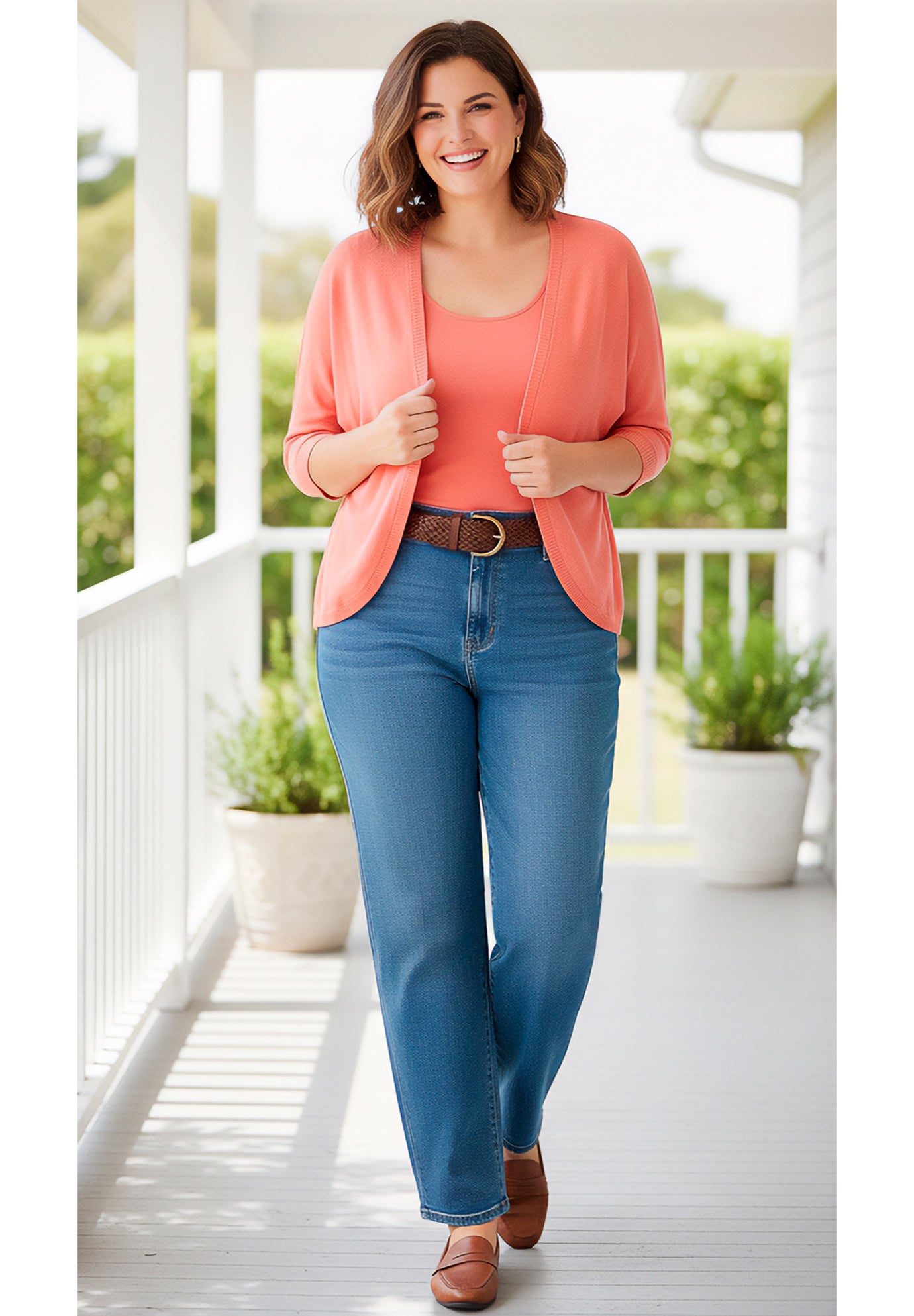 Rib Trim Cardigan Shrug Sweater image number 5