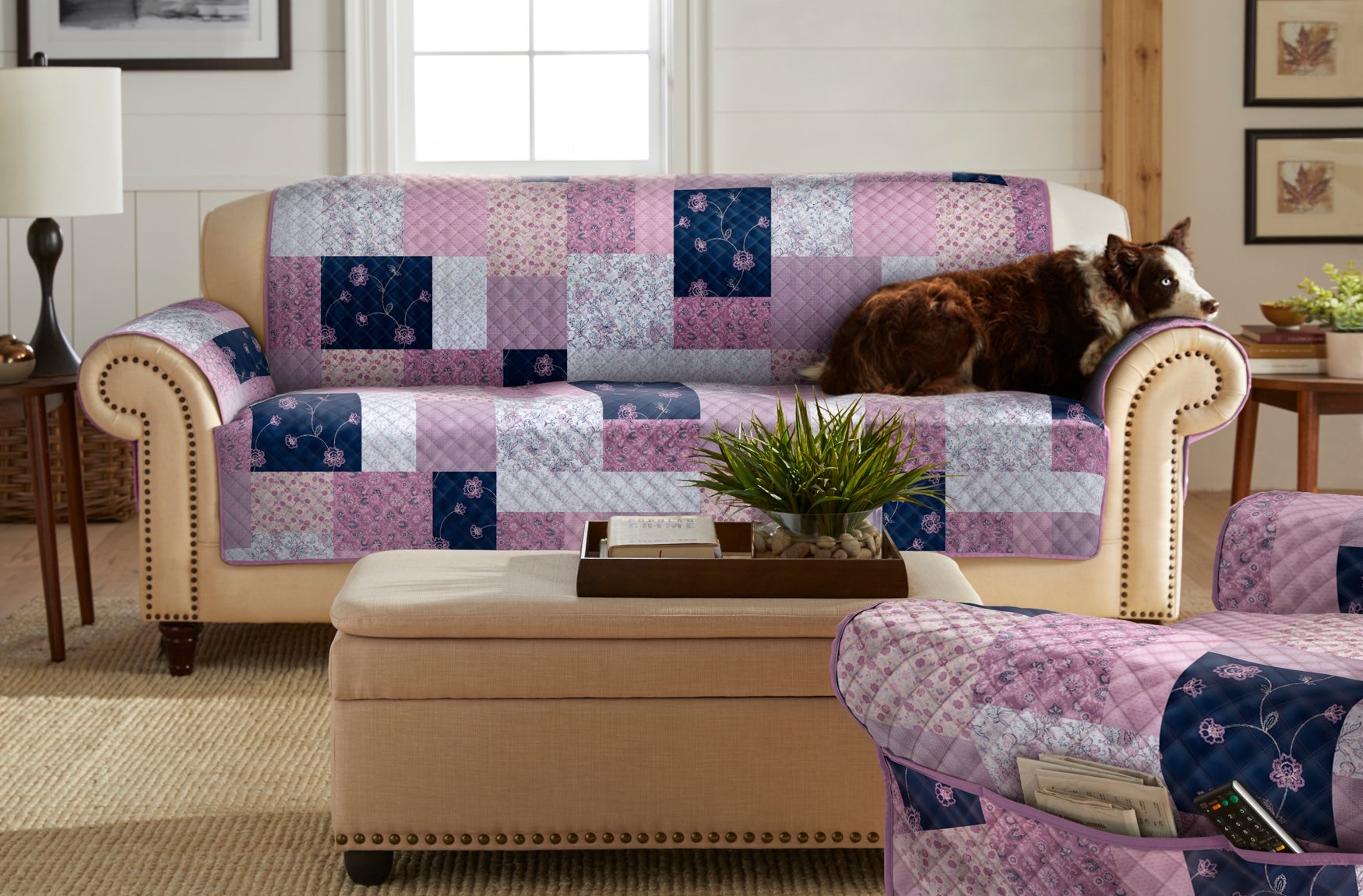 Printed Faux Patchwork Sofa Protector image number 0