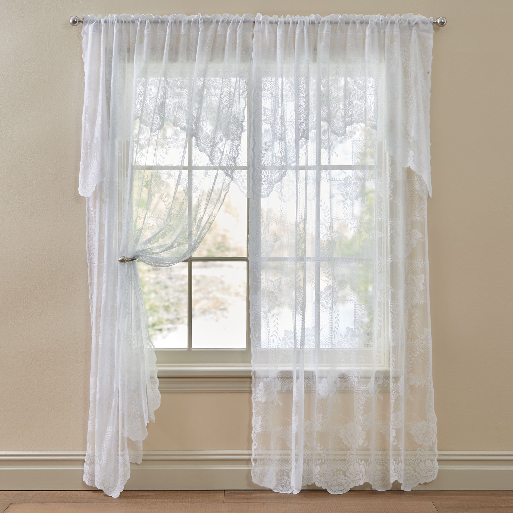 Ella Floral Lace Panel with Attached Valance image number 0