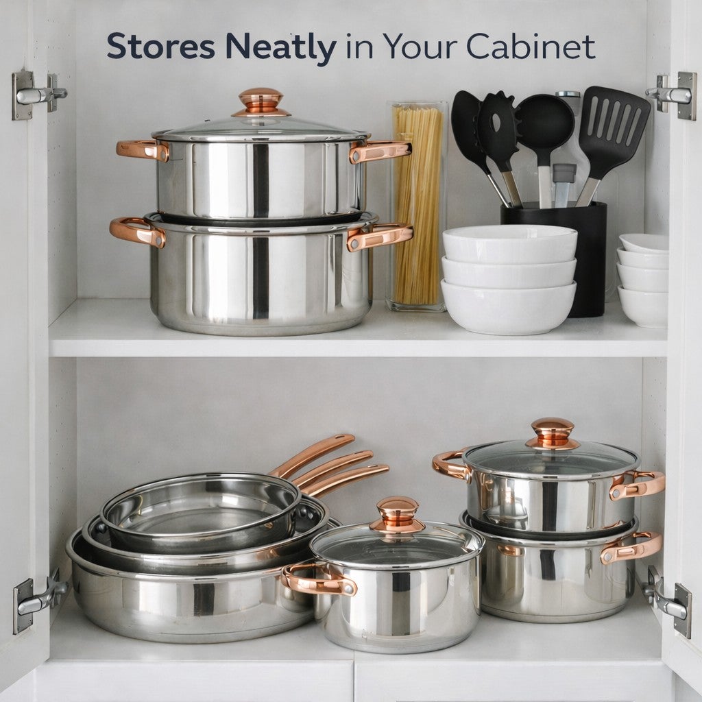18-Piece Copper Accent Stainless Steel Cookware Set image number 6