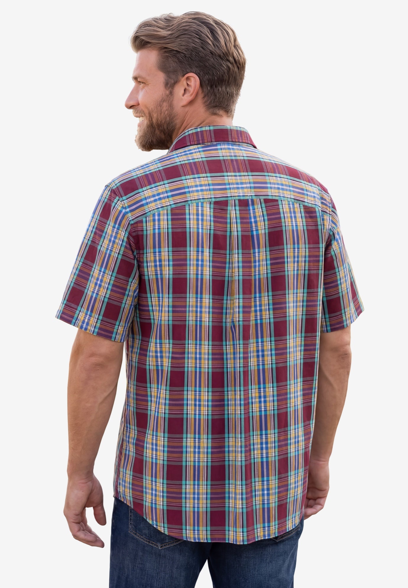 Plaid Wrinkle-Resistant Short Sleeve Button Down image number 1