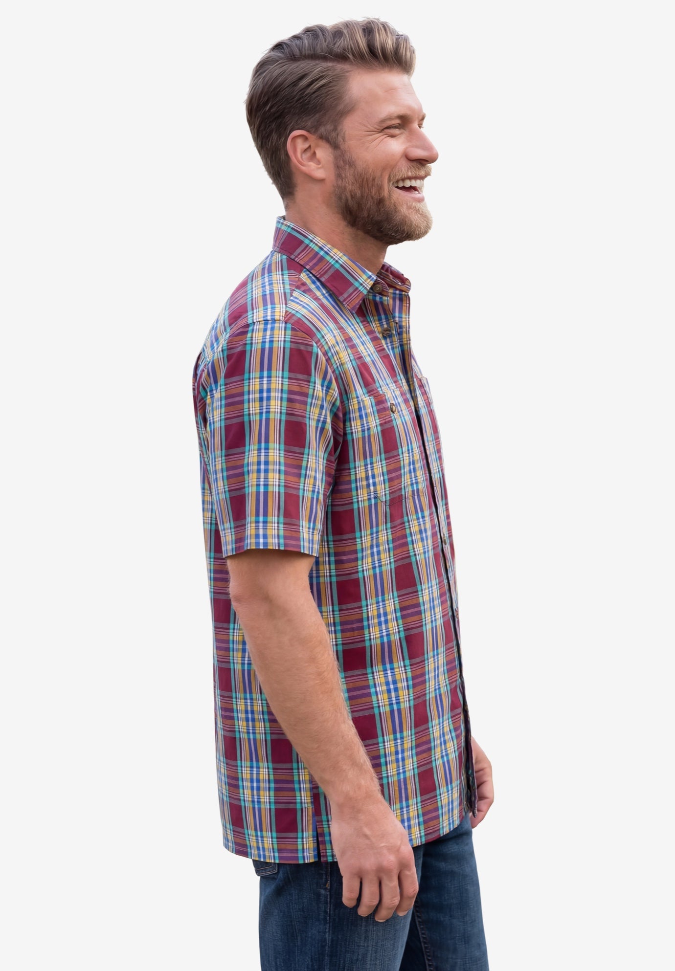 Plaid Wrinkle-Resistant Short Sleeve Button Down image number 2