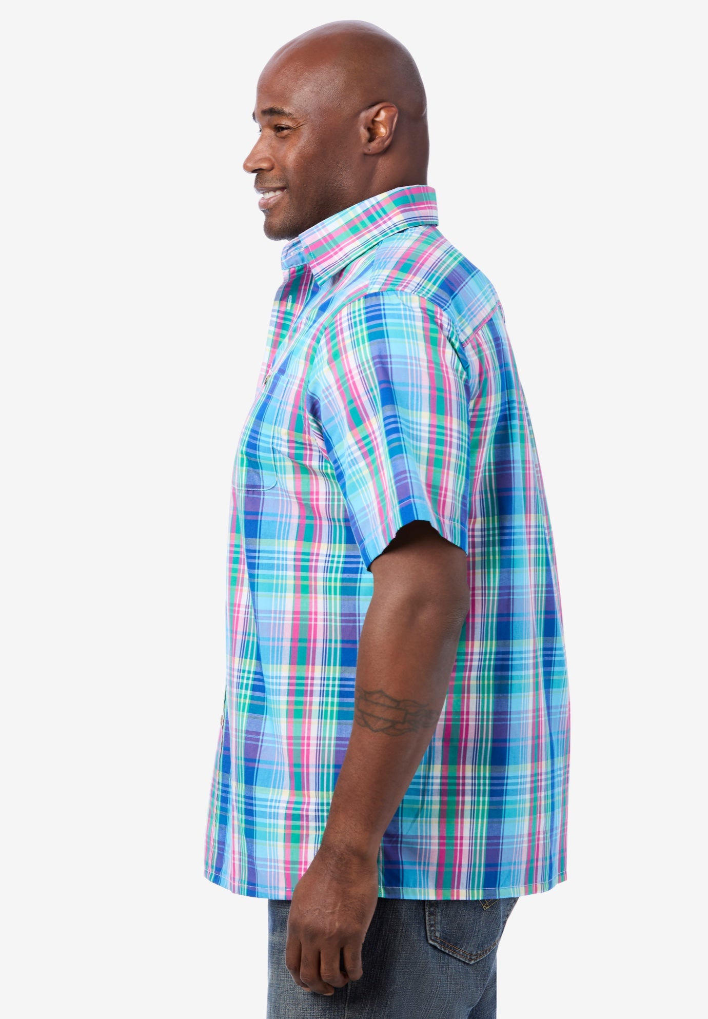 Plaid Wrinkle-Resistant Short Sleeve Button Down image number 3