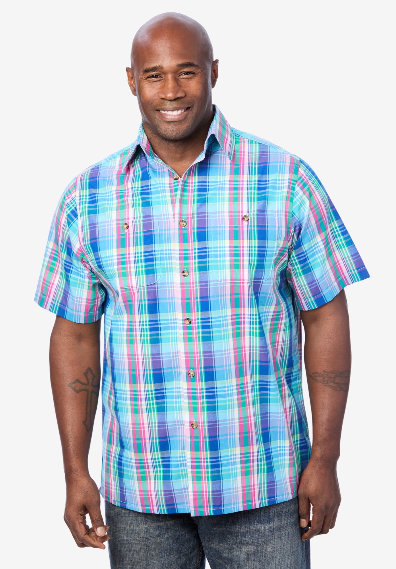 Plaid Wrinkle-Resistant Short Sleeve Button Down image number 4