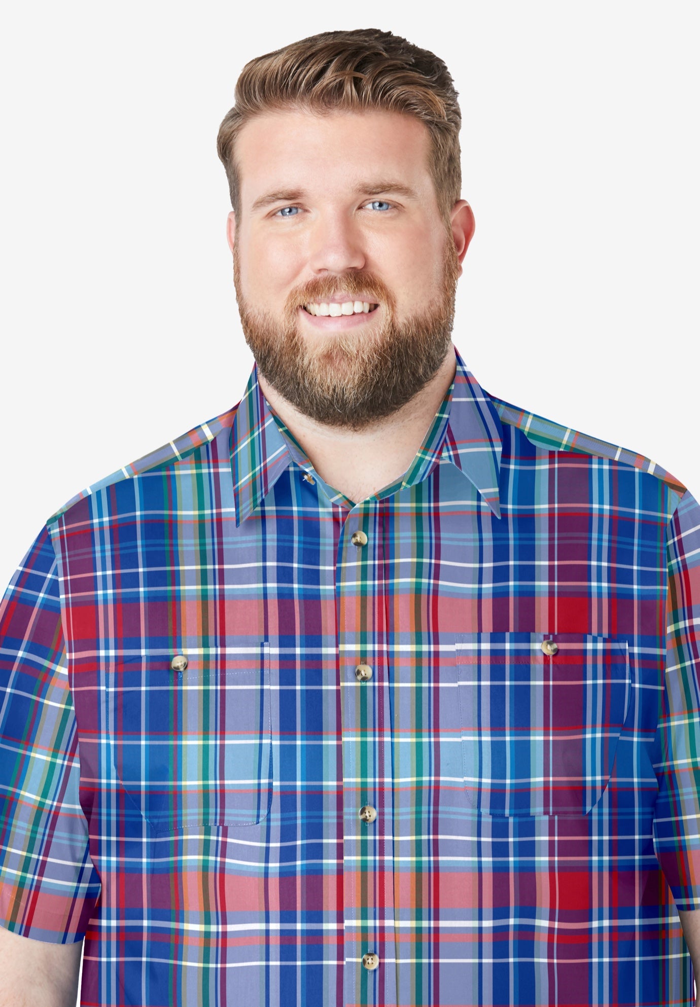 Plaid Wrinkle-Resistant Short Sleeve Button Down image number 4