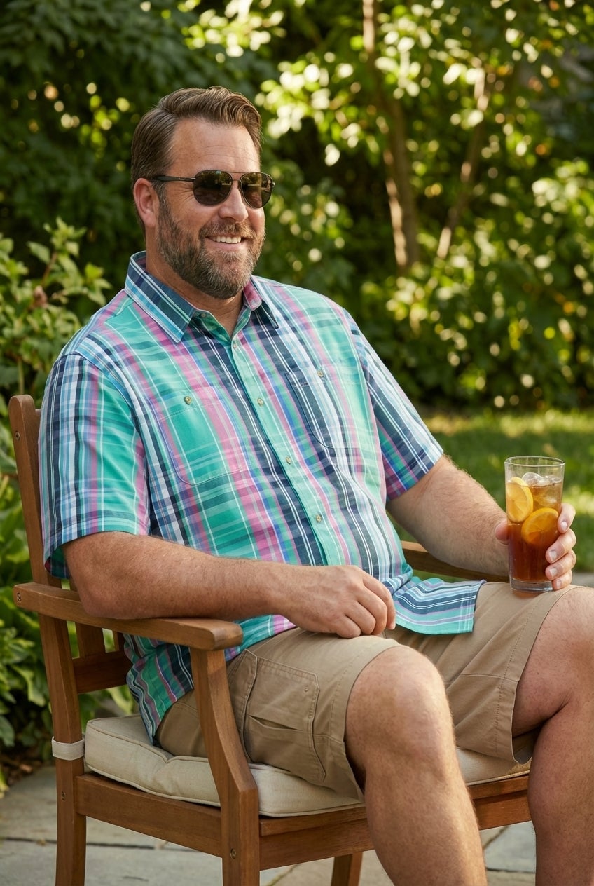 KingSize Short-Sleeve Plaid Sport Shirt