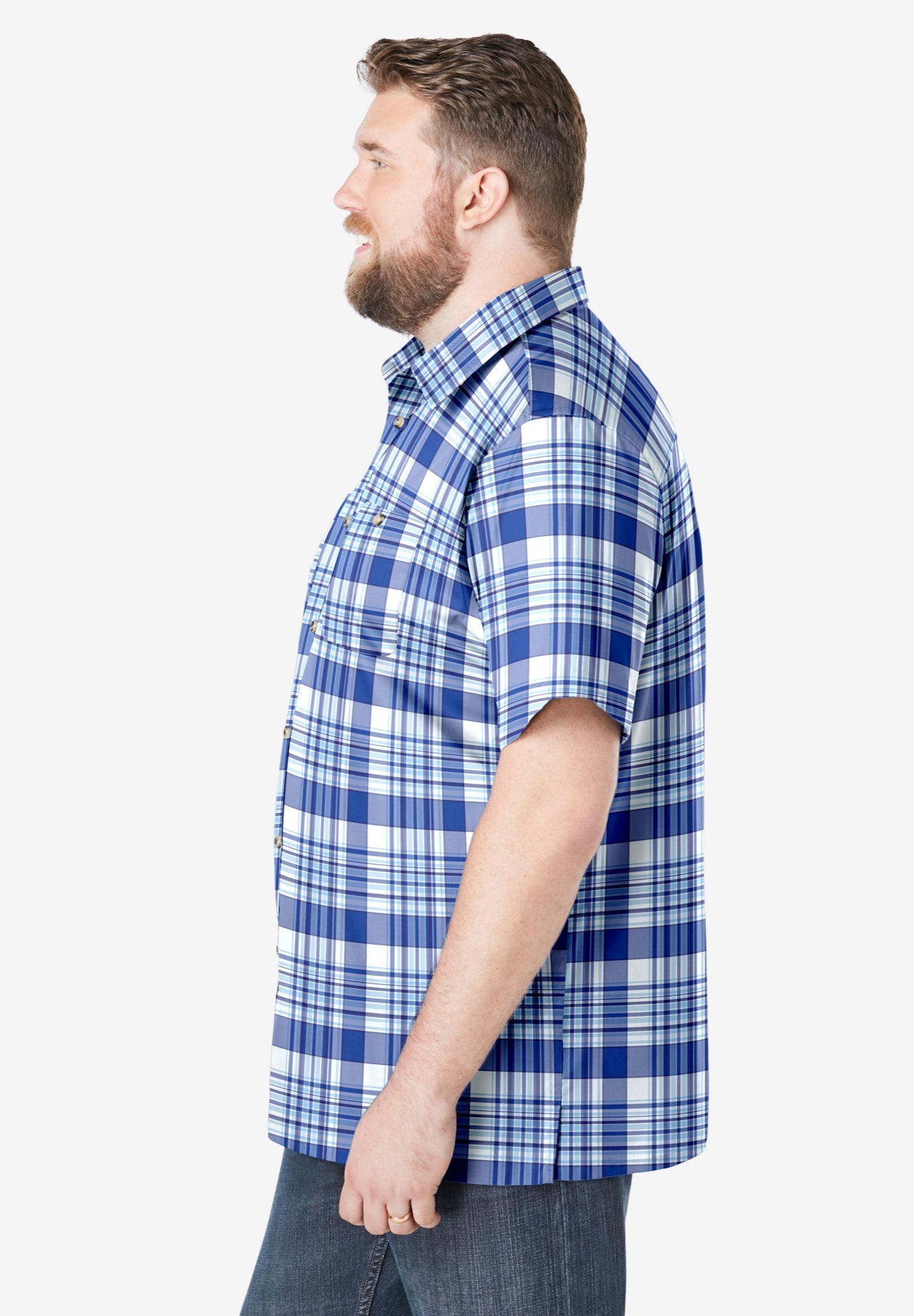 Plaid Wrinkle-Resistant Short Sleeve Button Down image number 4
