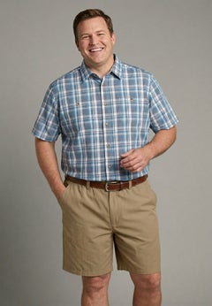 Plaid Wrinkle-Resistant Short Sleeve Button Down