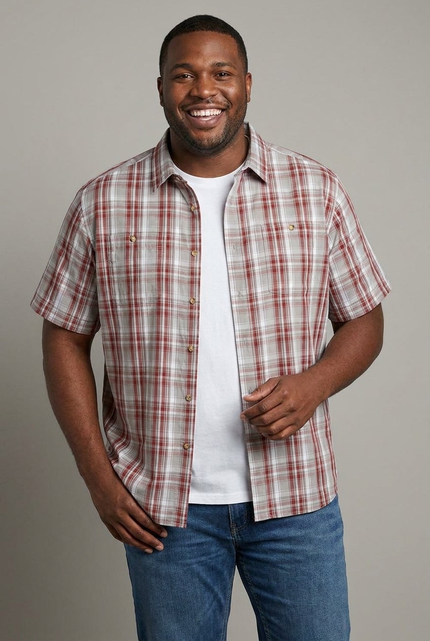 Plaid Wrinkle-Resistant Short Sleeve Button Down image number 0