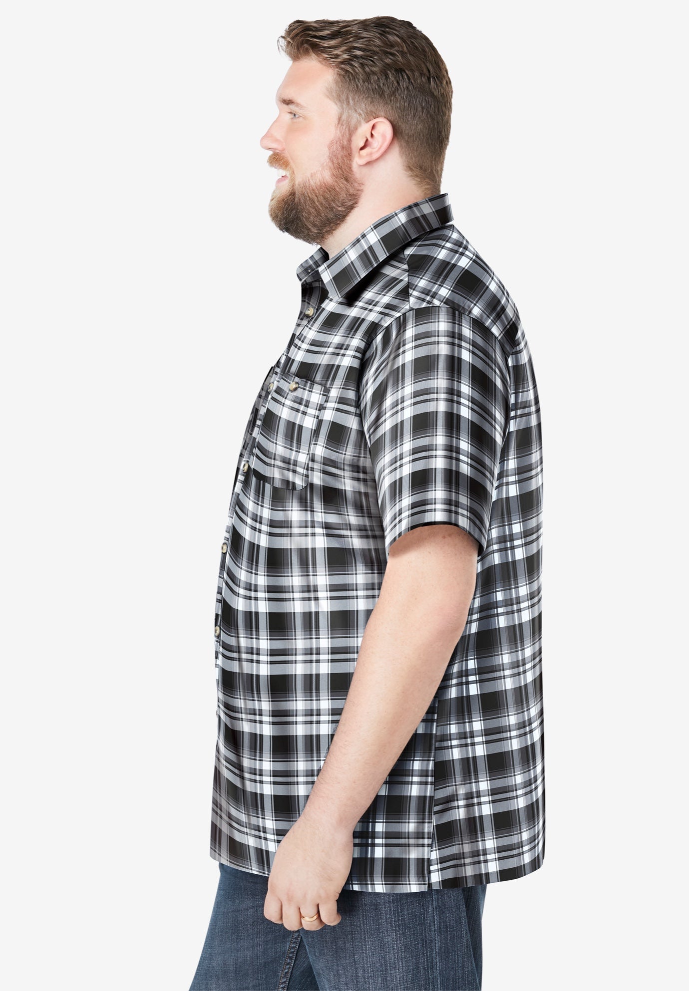 Plaid Wrinkle-Resistant Short Sleeve Button Down image number 3