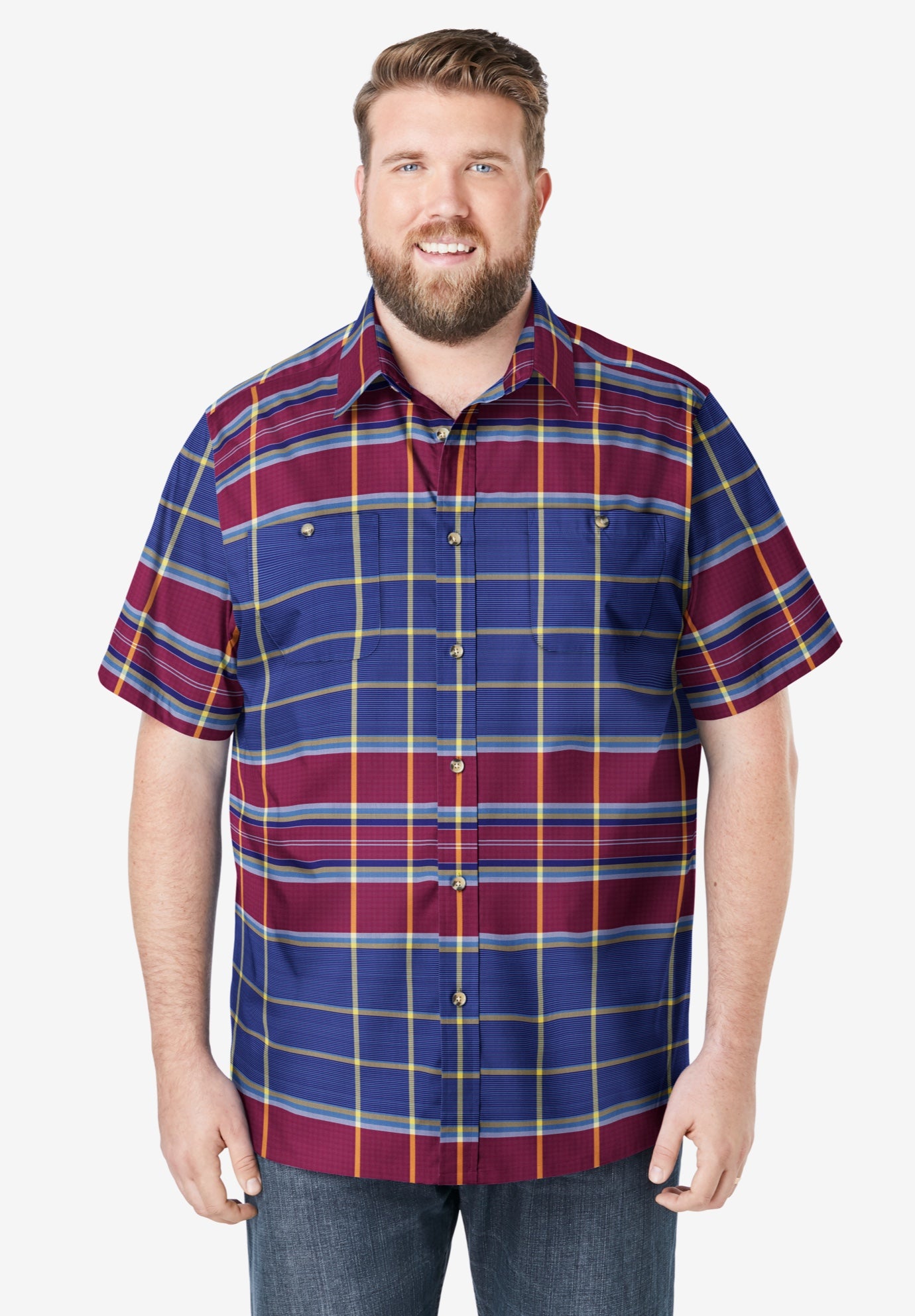 Plaid Wrinkle-Resistant Short Sleeve Button Down image number 0