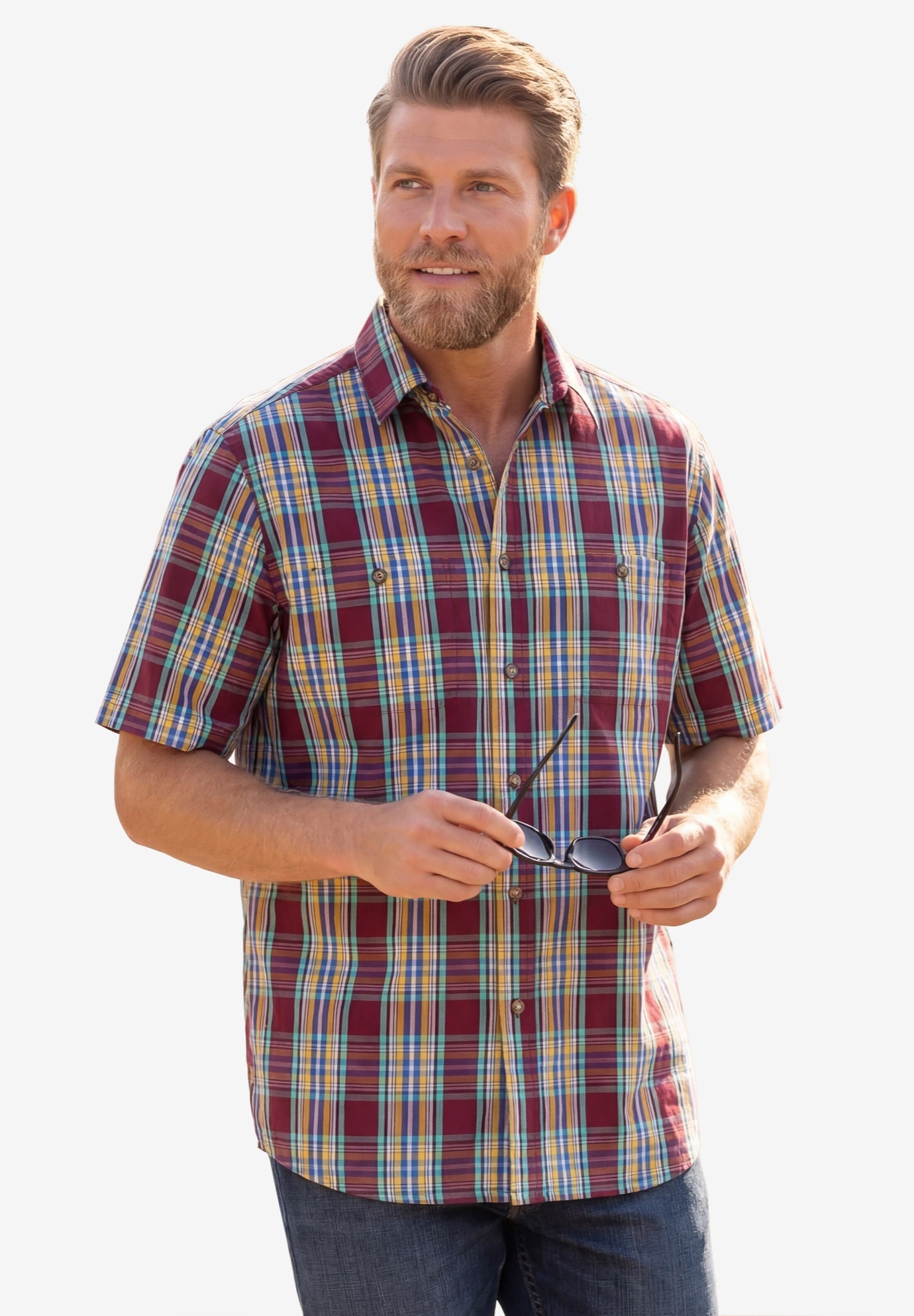 Plaid Wrinkle-Resistant Short Sleeve Button Down image number 0