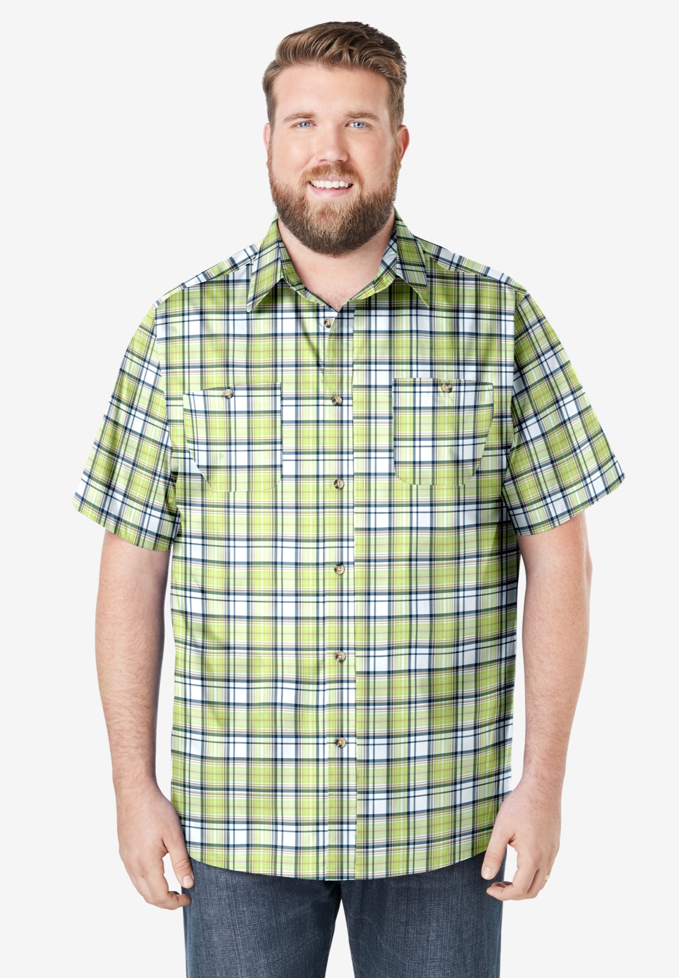 Plaid Wrinkle-Resistant Short Sleeve Button Down image number 0
