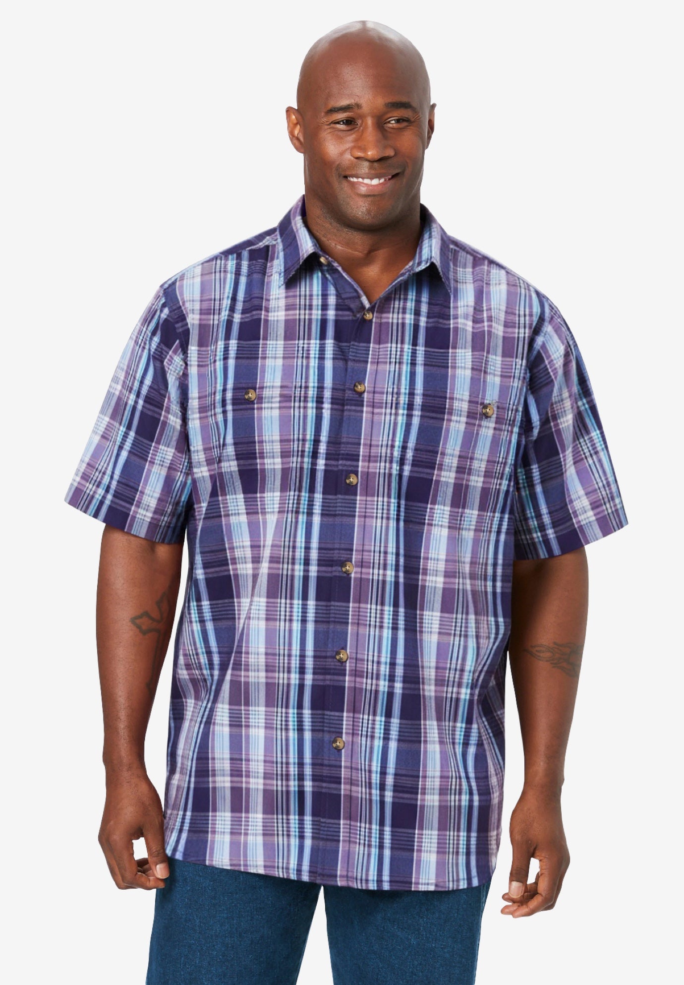 Plaid Wrinkle-Resistant Short Sleeve Button Down image number 0