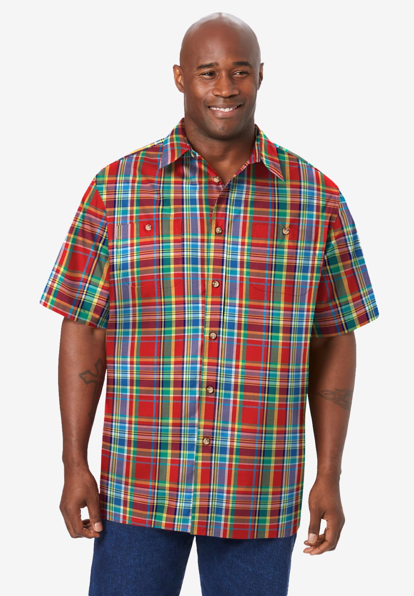 Plaid Wrinkle-Resistant Short Sleeve Button Down image number 0