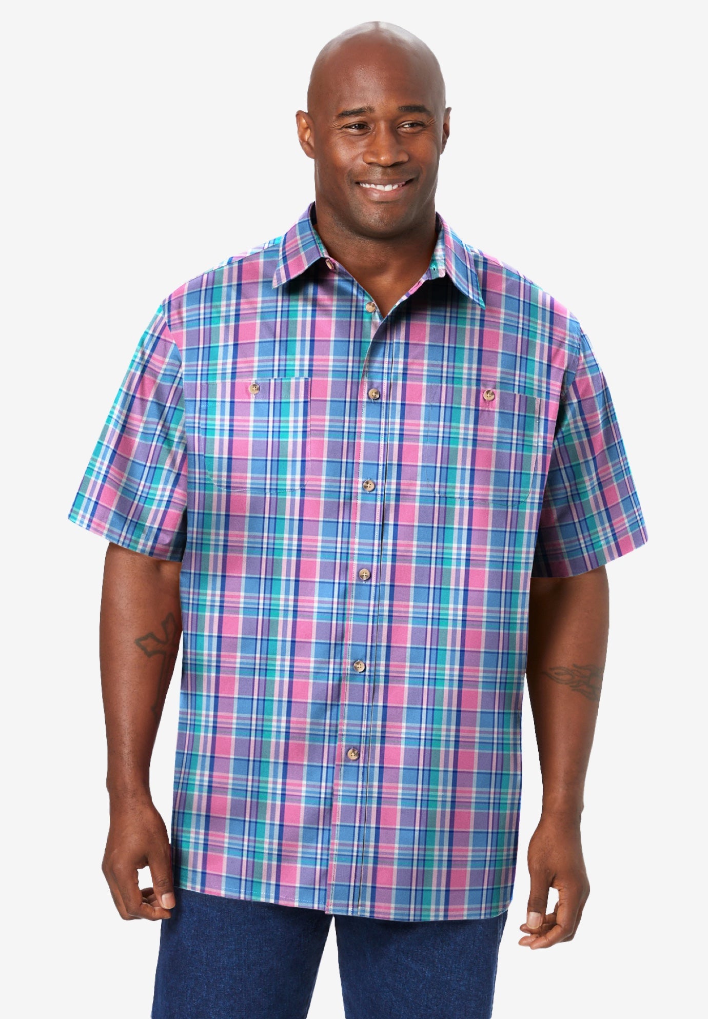 Plaid Wrinkle-Resistant Short Sleeve Button Down image number 0