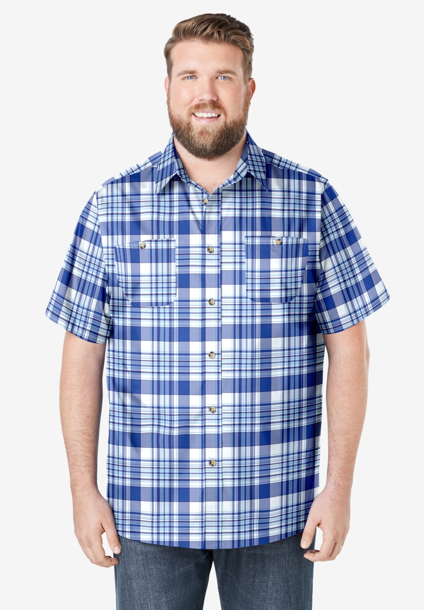 Plaid Wrinkle-Resistant Short Sleeve Button Down image number 2