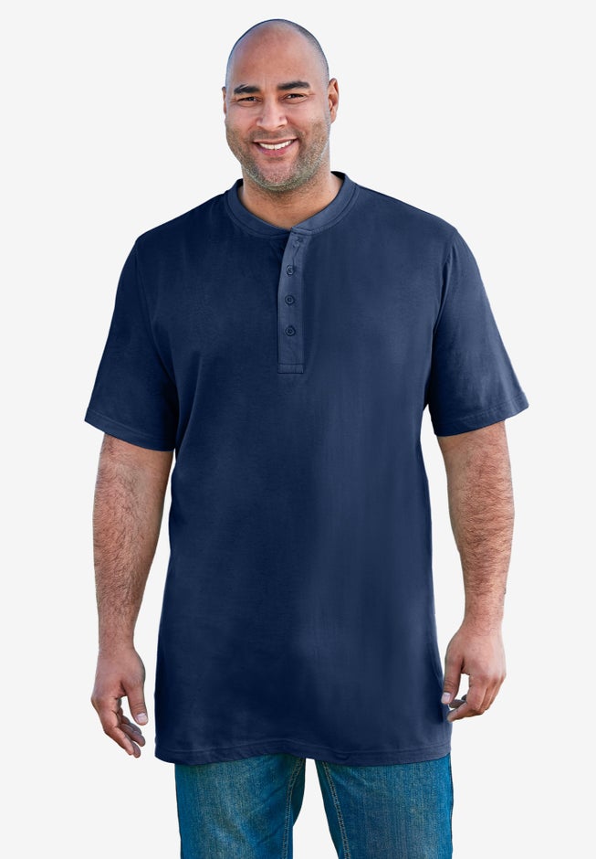 Shrink-Less Longer Length Lightweight Henley T-Shirt image number 1