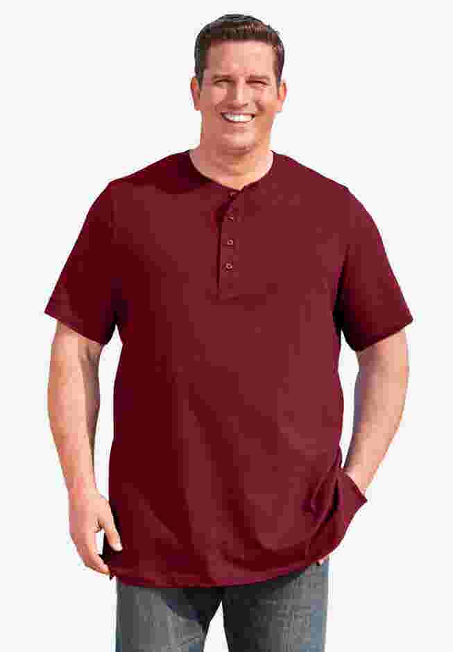 Shrink-Less Longer Length Lightweight Henley T-Shirt image number 1