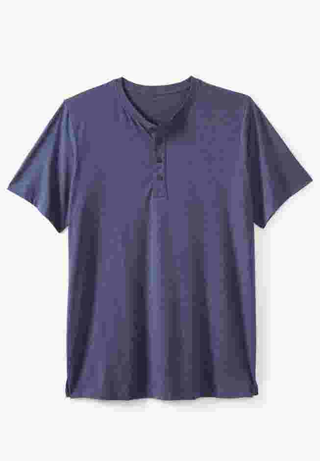 Shrink-Less Longer Length Lightweight Henley T-Shirt image number 0