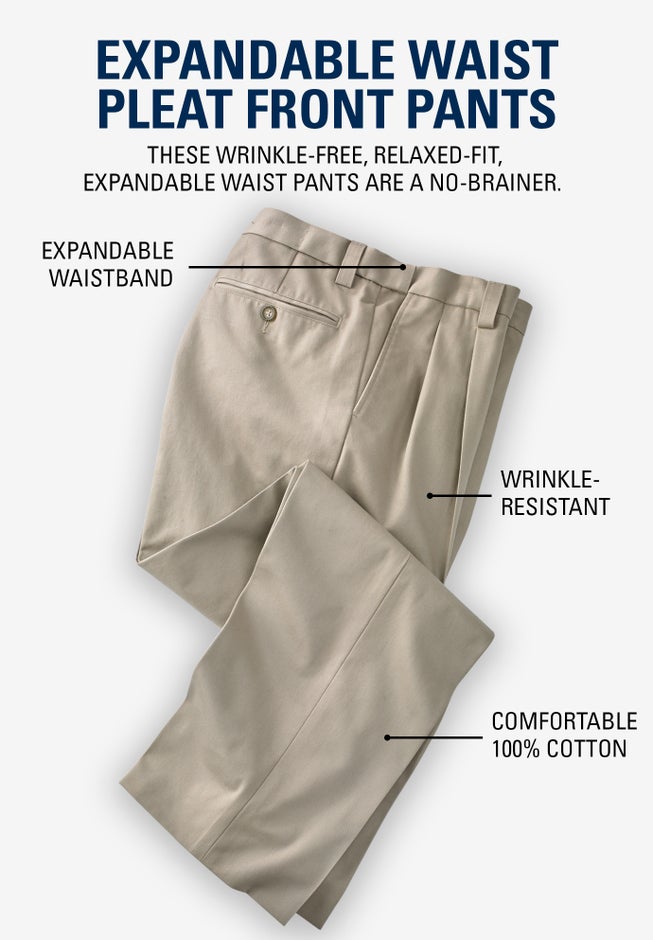 Relaxed Fit Wrinkle-Free Expandable Waist Pleated Pants image number 3