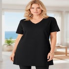Plus Size Ultimate Cotton V-Neck Short Sleeve Tunic image number null