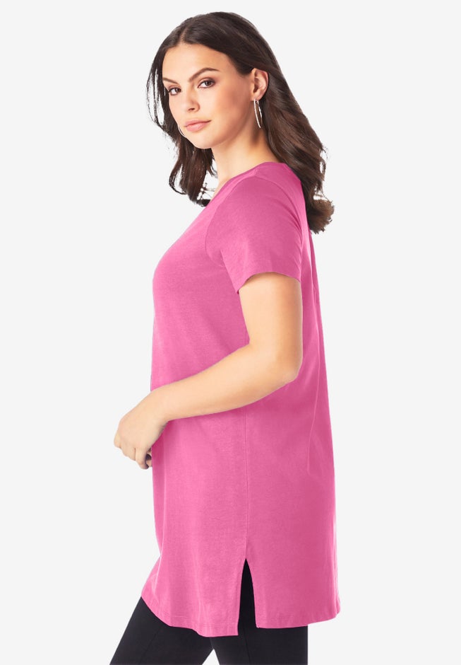 Plus Size Ultimate Cotton V-Neck Short Sleeve Tunic image number 2