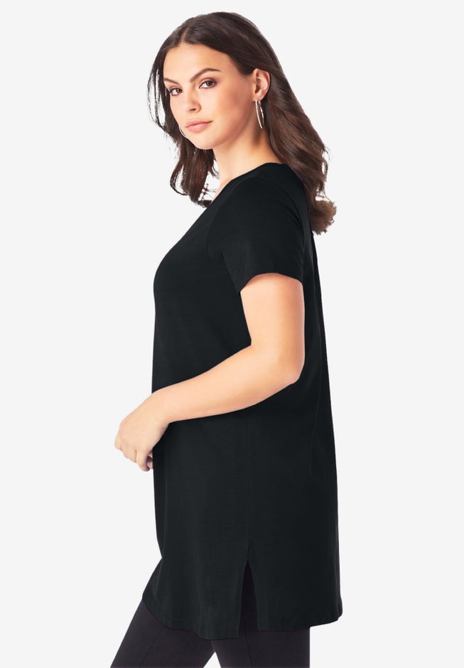 Plus Size Ultimate Cotton V-Neck Short Sleeve Tunic image number 3