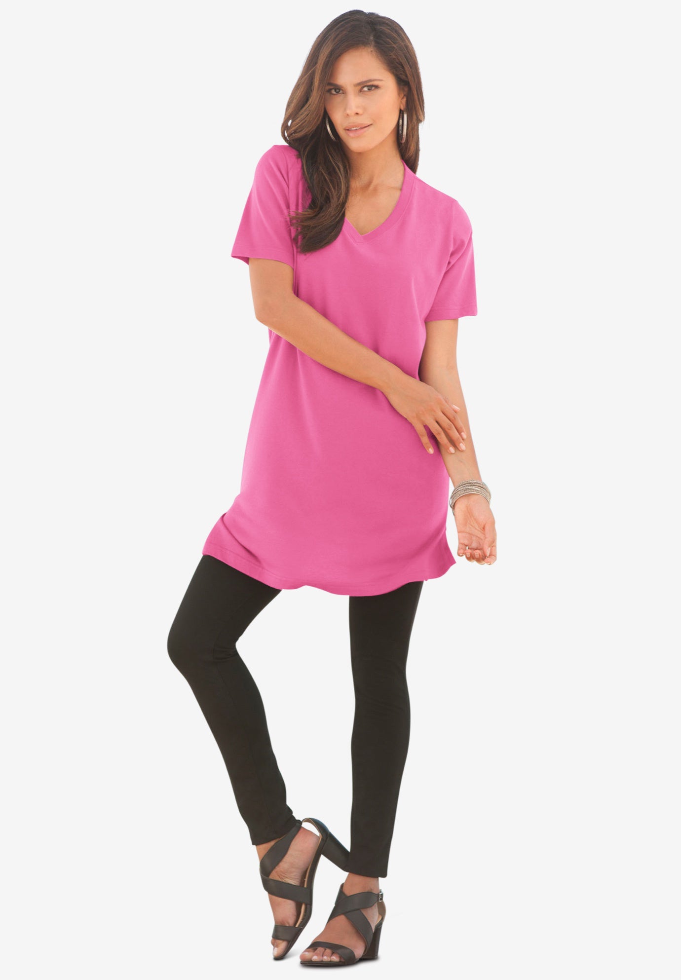 Plus Size Ultimate Cotton V-Neck Short Sleeve Tunic image number 0