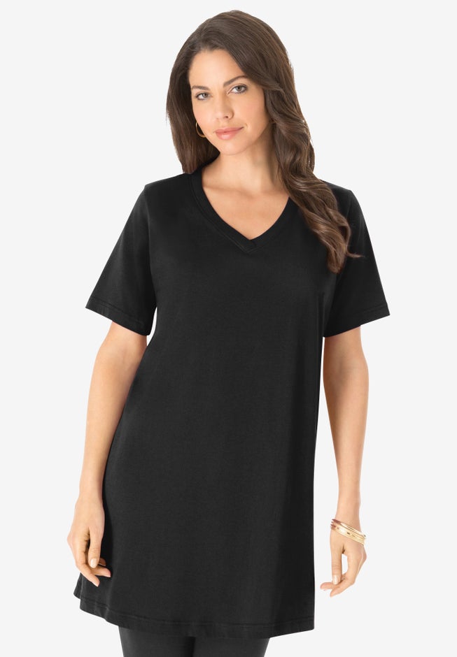 Plus Size Ultimate Cotton V-Neck Short Sleeve Tunic image number 1
