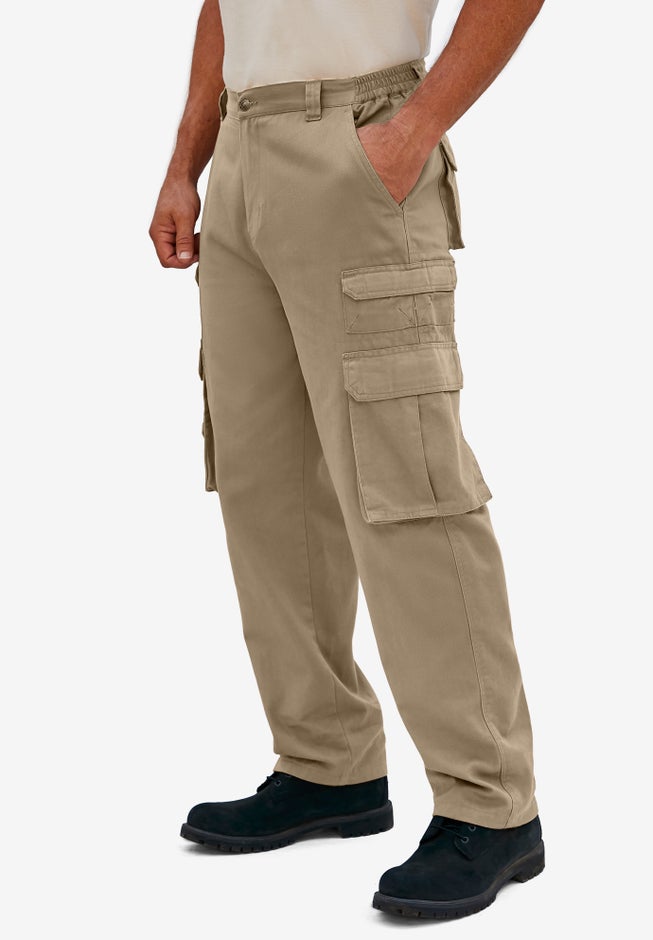 Side-Elastic Cargo Pocket Pants for Men, Dark Khaki King Size
