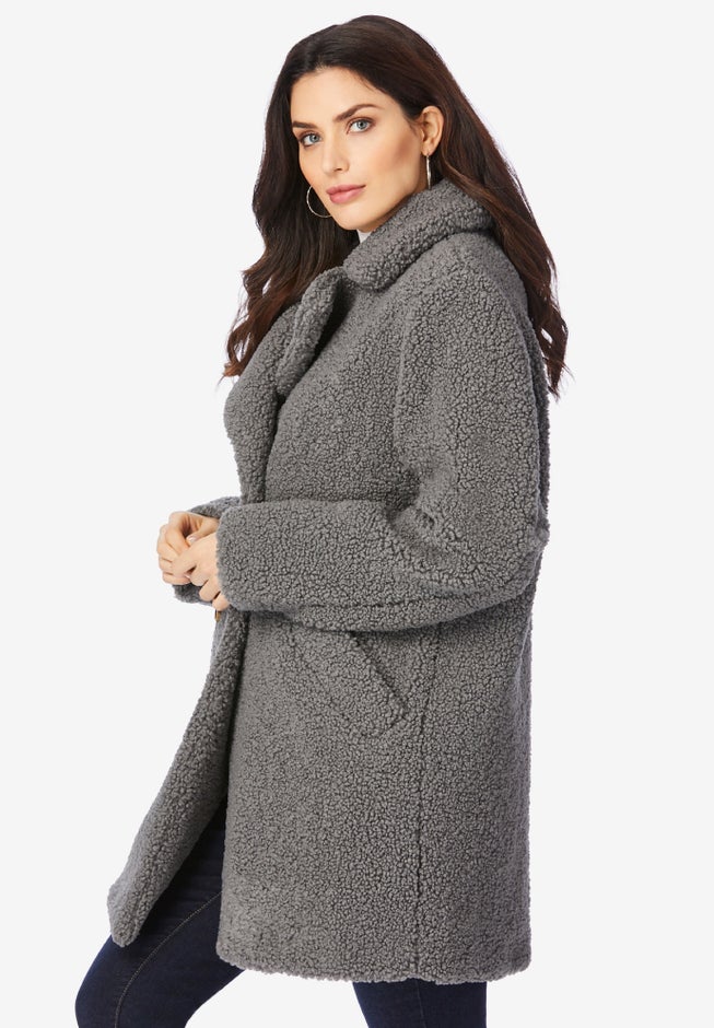 Plus Size Double Breasted Teddy Coat image number 2