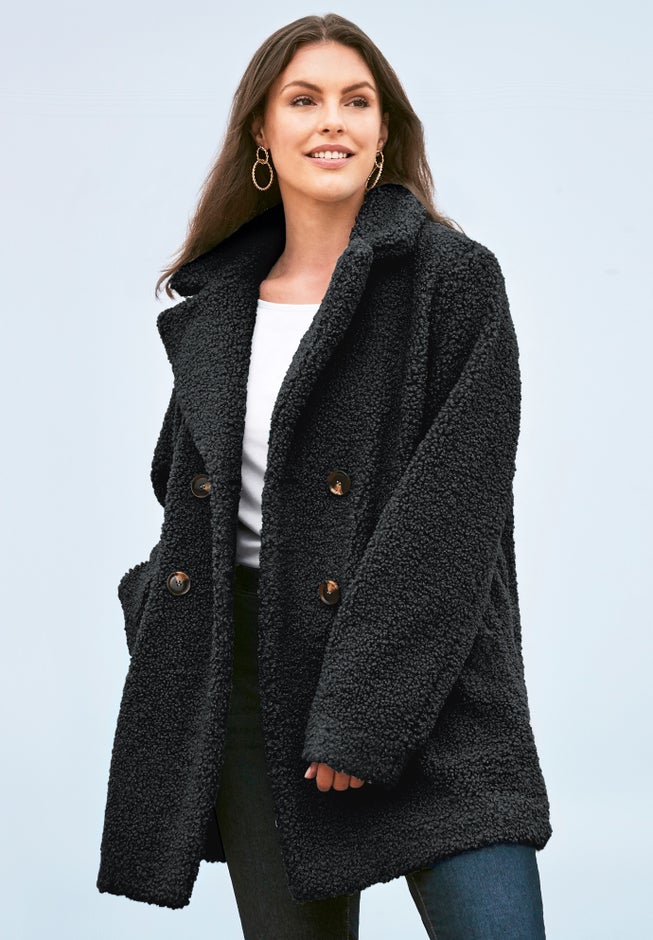 Plus Size Double Breasted Teddy Coat image number 6