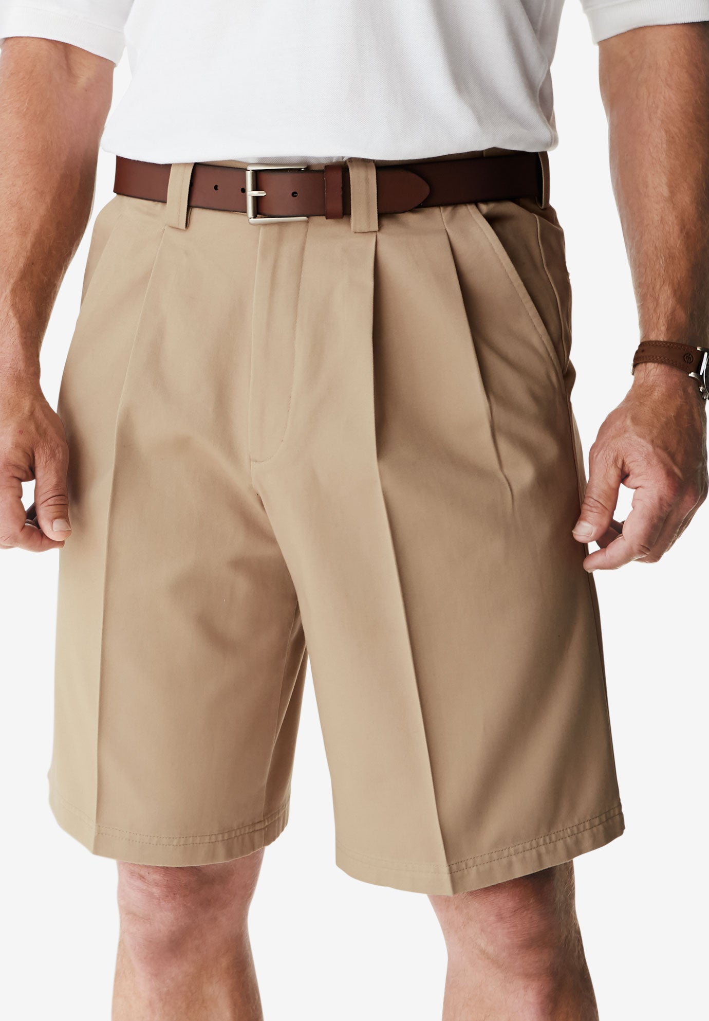 Wrinkle-Free Expandable Waist Pleat Front Shorts image number 4