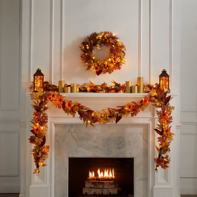 Pre-lit Harvest Daisy Staircase Swag image number 1