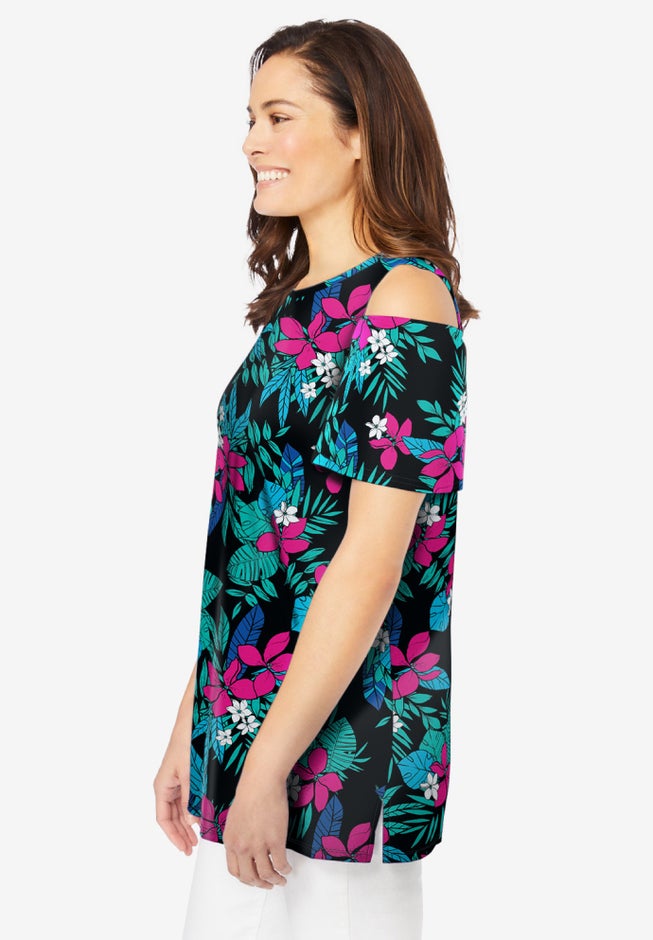 Short-Sleeve Cold-Shoulder Tee image number 2